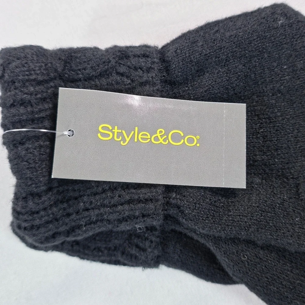 Style & Co Women Gloves One Size Black Cable Knit Tech Button Touchscreen NWT
